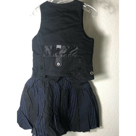 Jottum Girls 5 & 6 Skirt Vest Set Navy Black Applique Satin Cotton Pockets $206 - Picture 2 of 10